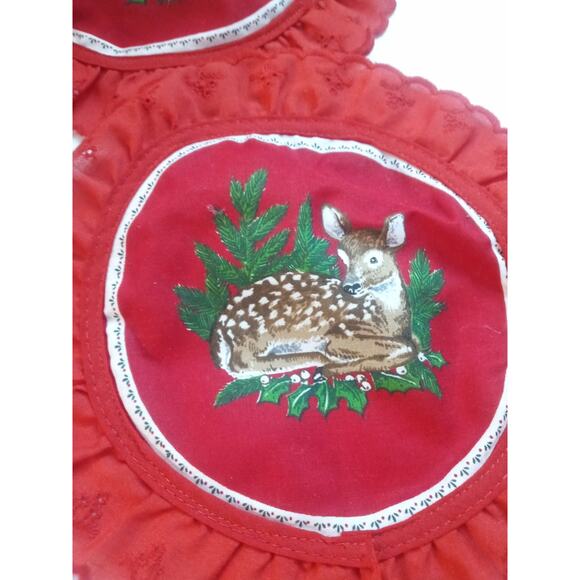 A Vtg Christmas Woodland Coaster Doilies 4 Deer Duck Rabbit & Chipmunk Decor - Picture 4 of 5